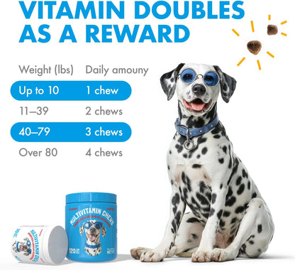 Dog Vitamins - 120 Multivitamins Chews w/Glucosamine Chondroitin, Probiotics Digestive Enzymes and