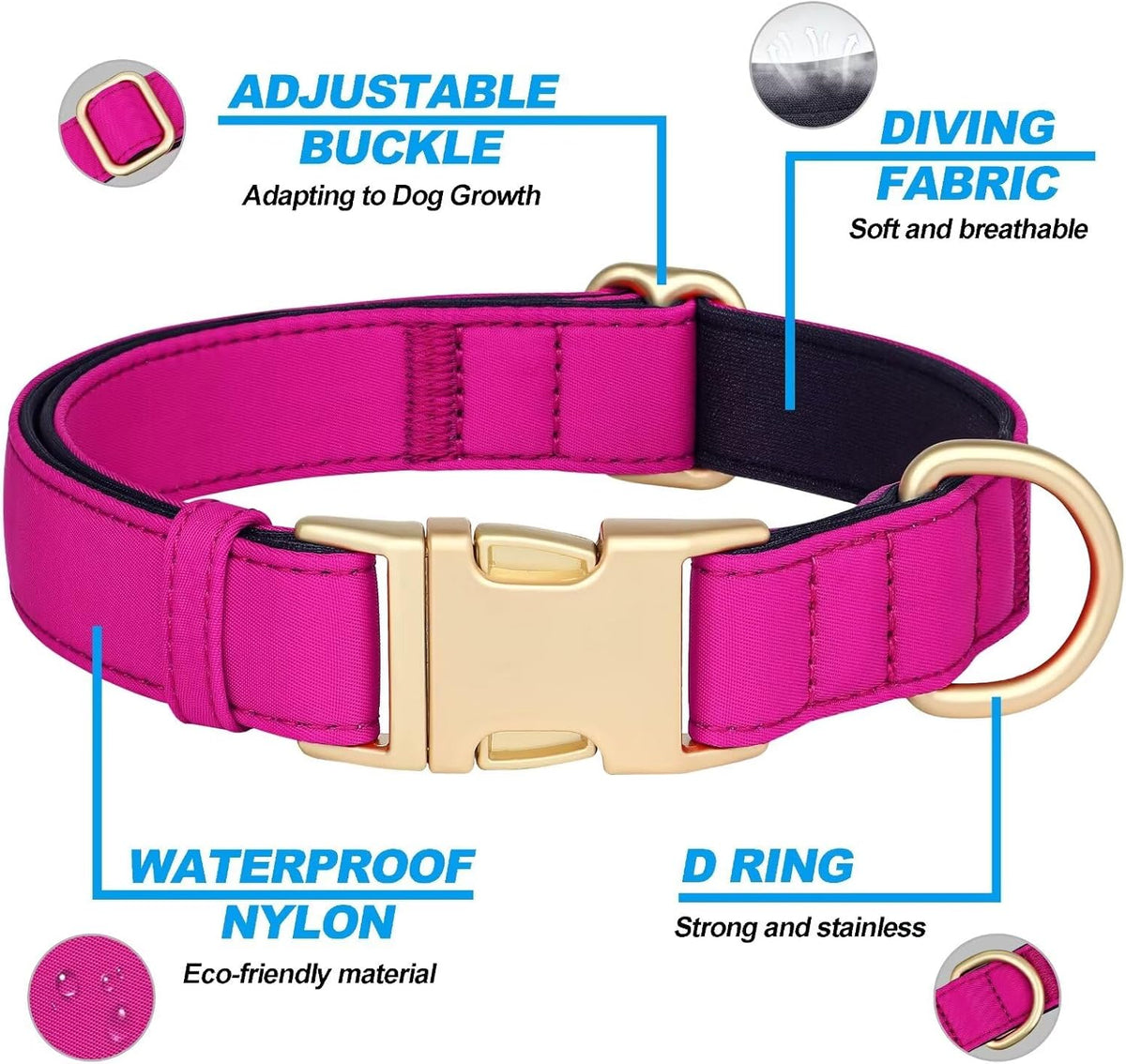 Didog Soft Padded Dog Collars for Medium Dogs, Colorful and Durable Dog Collar with Quick Release