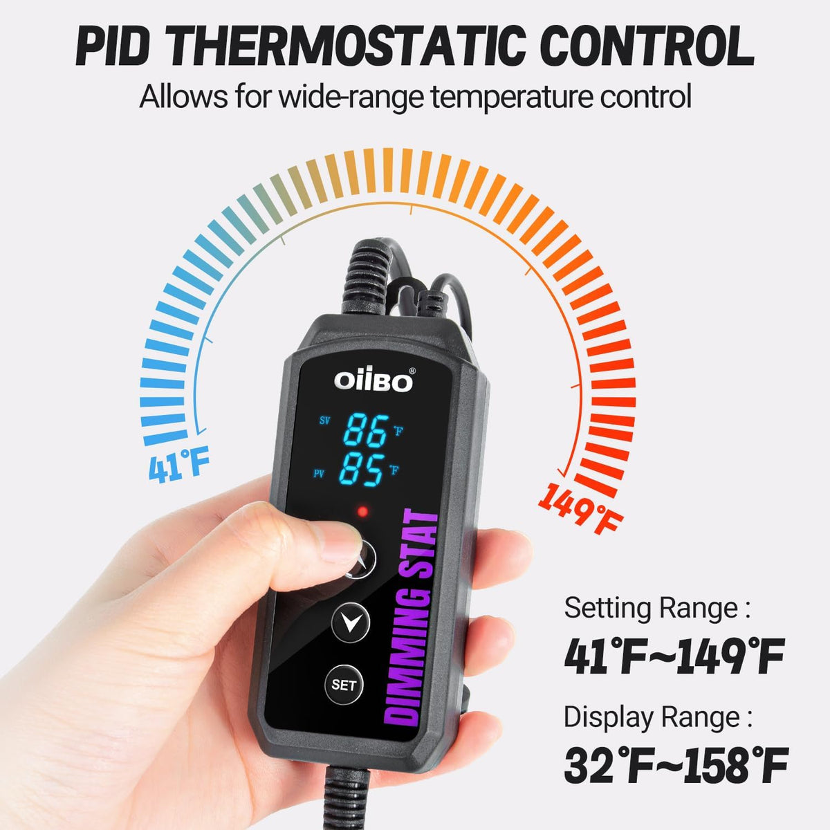 Oiibo Digital Heat Mat Thermostat, PID Reptile Heat Lamp Dimming Thermostat Heating Pad Temperature