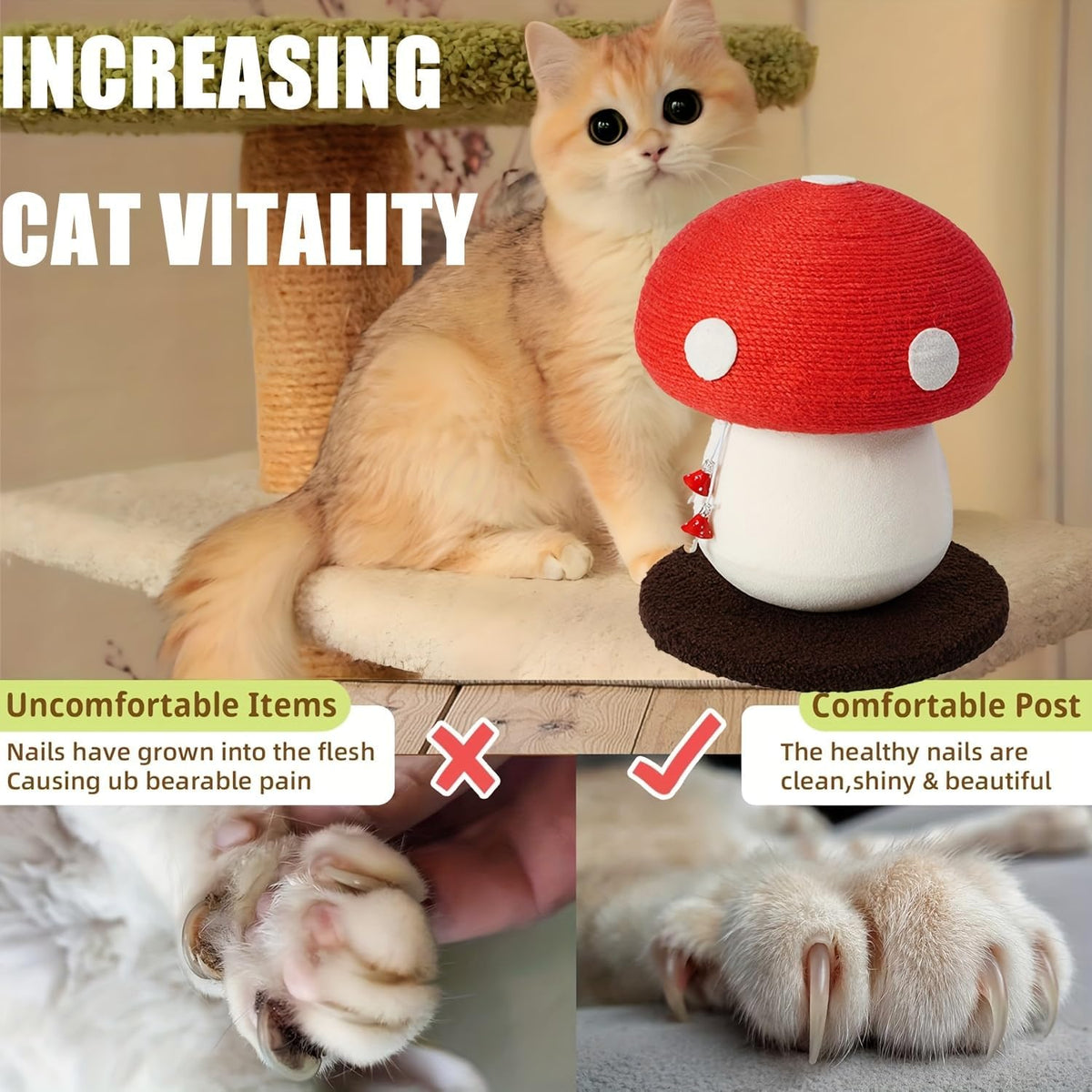 Mushroom Cat Scratcher, Cute Cat Scratching Post, Durable Sisal Rope Cat Scratching Board, Kitten