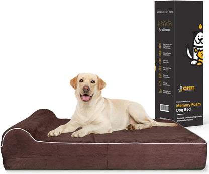 KOPEKS Orthopedic Memory Foam Dog Bed 7" Inch Thick Extra Large Dog Bed With Pillow Brown
