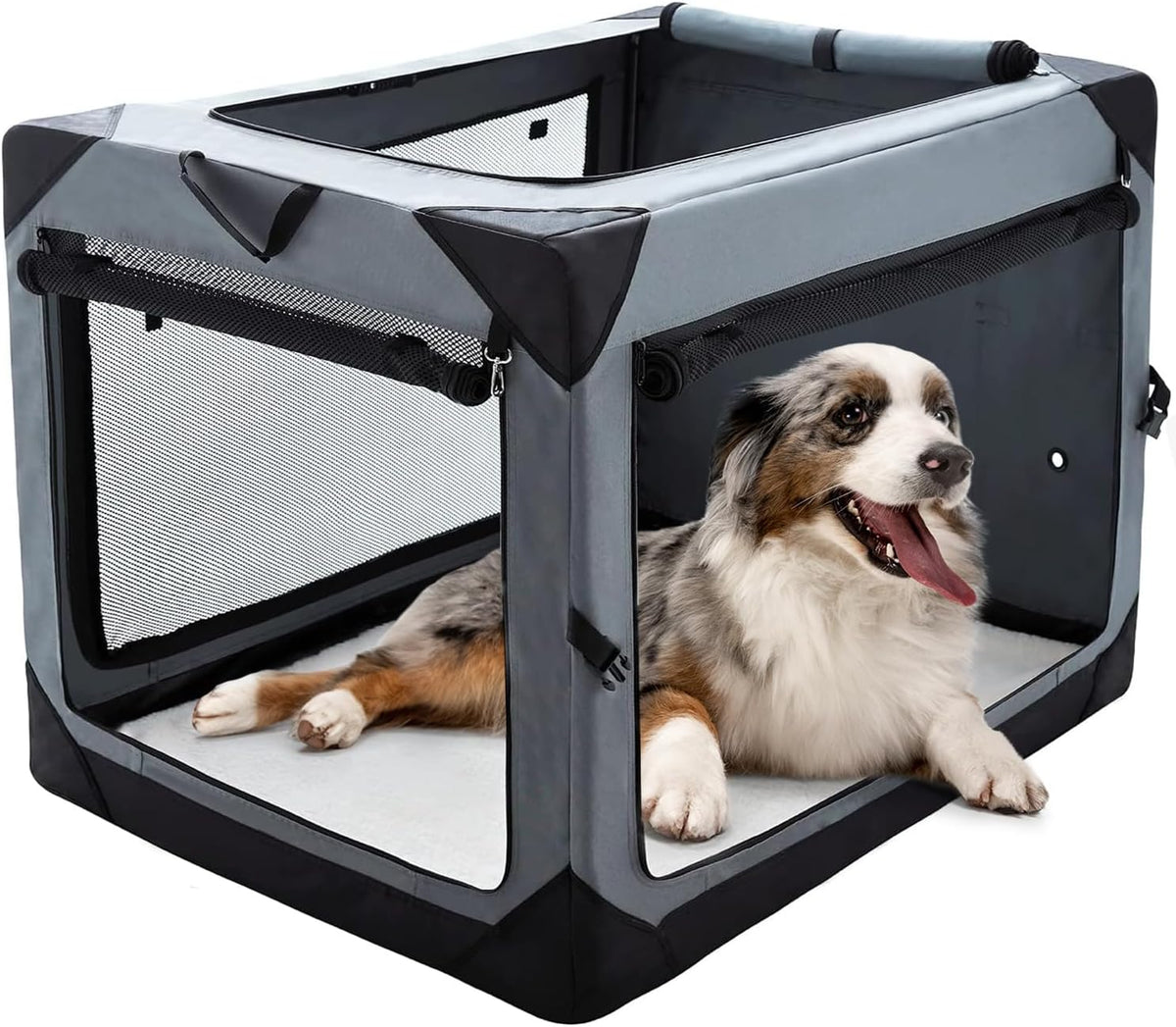 Pettycare 36 Inch Collapsible Crate for Large Dogs, 4-Door Foldable Soft Kennel with Chew Proof