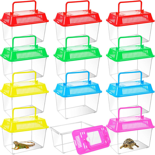 12Pcs Plastic Reptile Terrariums Carrier Cage, Tarantula Enclosure Snake Breeding Box Hatching