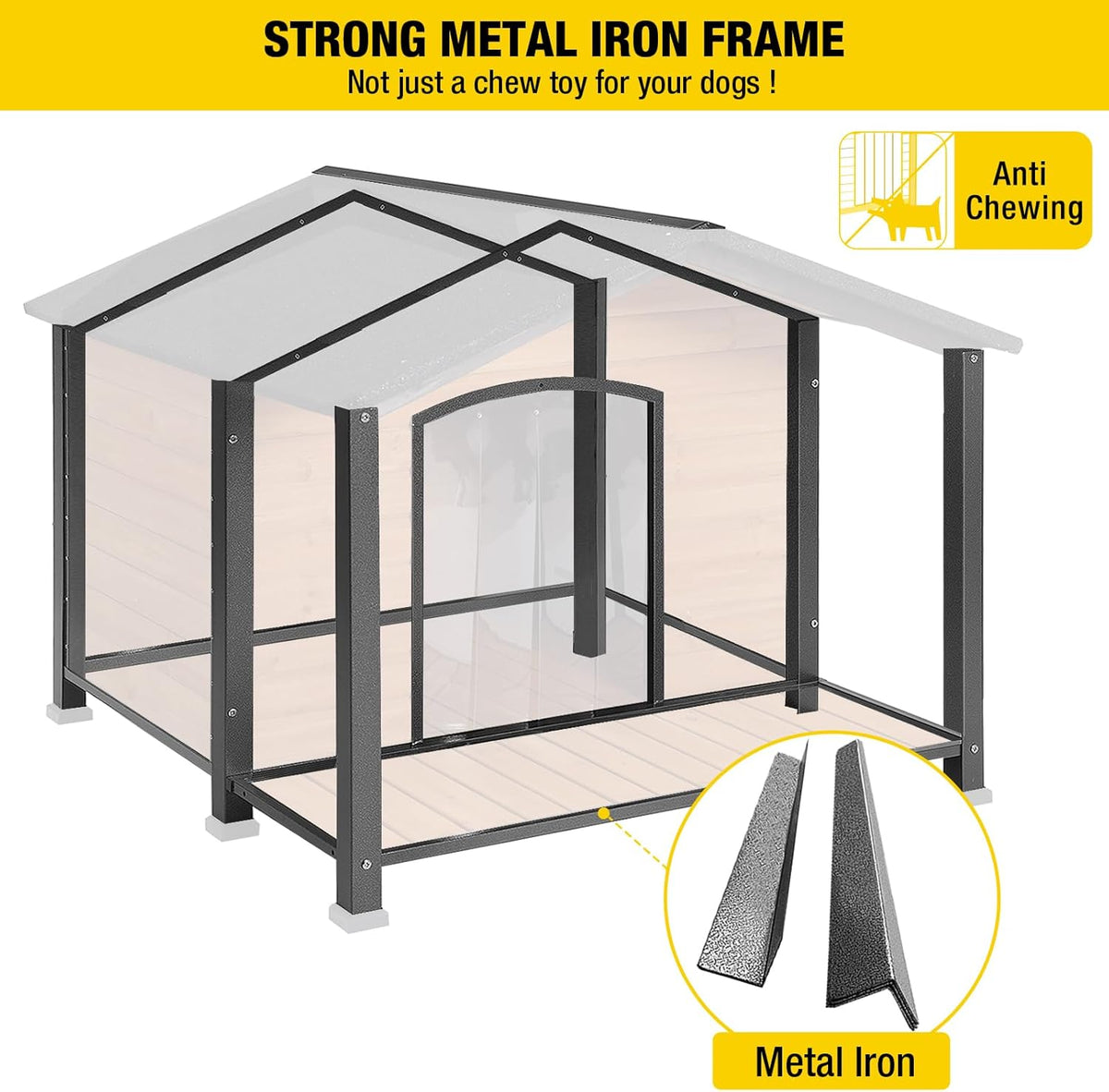 Aivituvin Outdoor Dog House with Chewproof Strong Metal Frame Outside Dog Kennel Weatherproof for