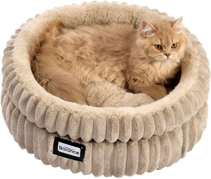 BALANCE Cat Bed Kitten Bed, Washable Round Cat Beds for Indoor Cats,Super Soft Plush Faux Fur Pet