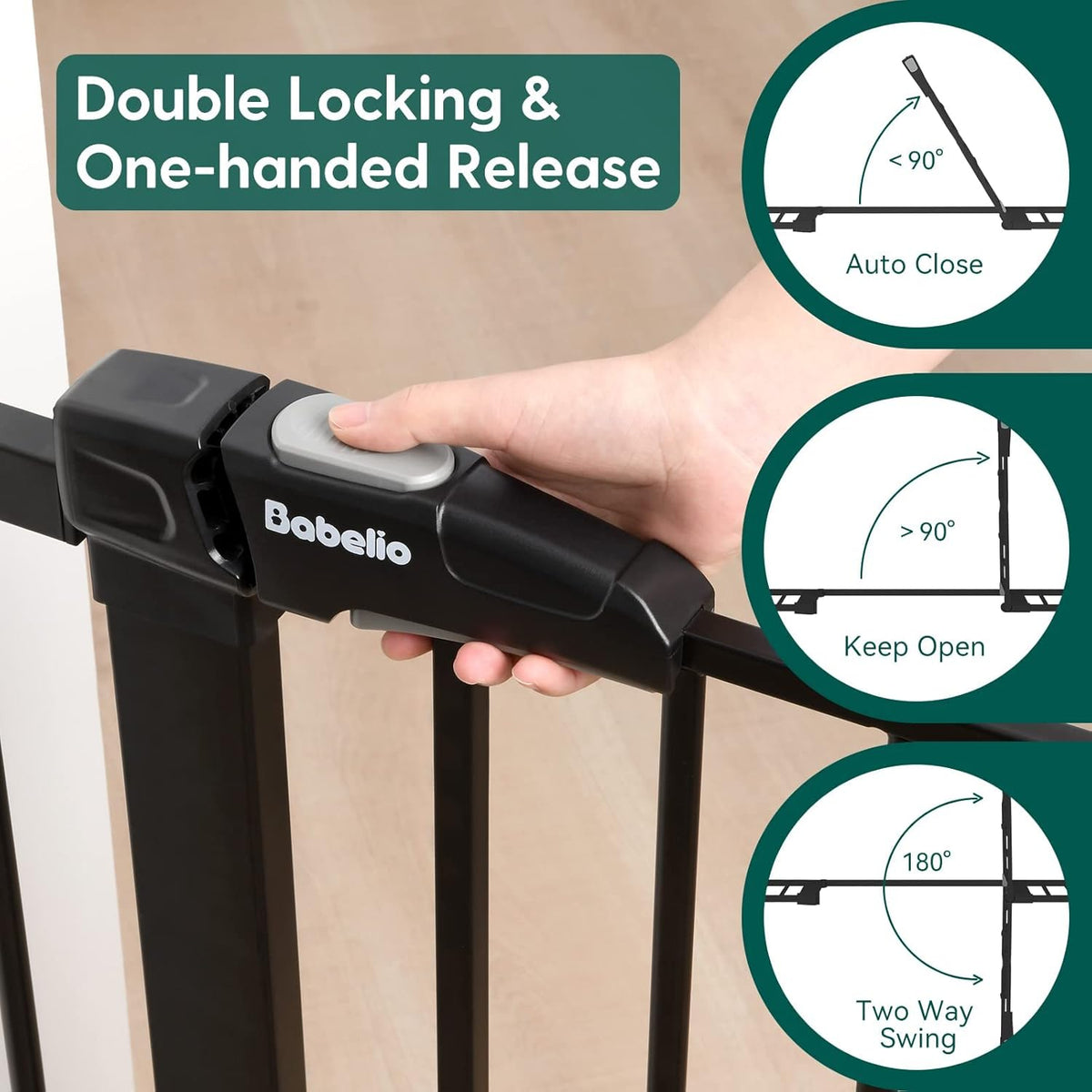 Babelio Baby Gate for Doorways and Stairs, 29-48" Auto Close Dog Gate, Easy-Install Pressure