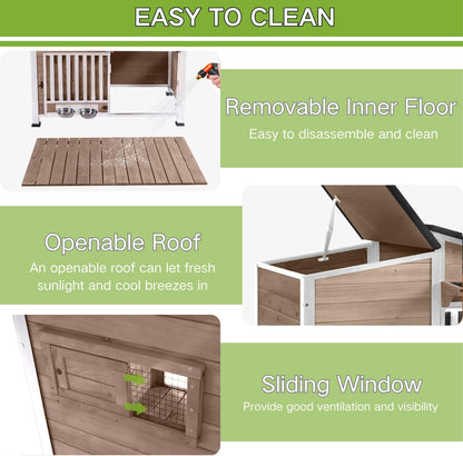 Dog House Outdoor with Bowls Weatherproof Dog Kennel with Anti-Chewing Iron Frame Dog Shelter for
