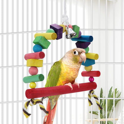 Litewoo Bird Swing Toys Natural Wood Knots Block Rainbow Bridge Wooden Hanging Bells Toys for