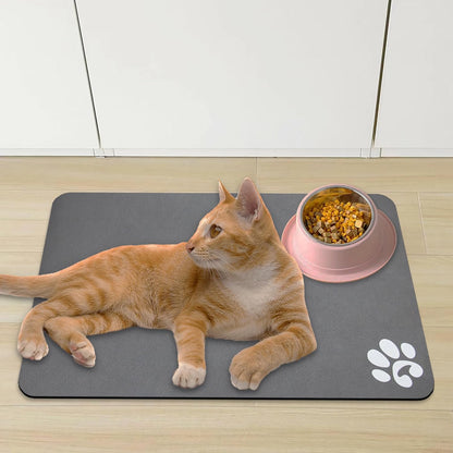 YCT Pet Feeding Mats - Non-Slip, Super Absorbent, 18.1 x 11.8 inches, Brown with Footprints Logo