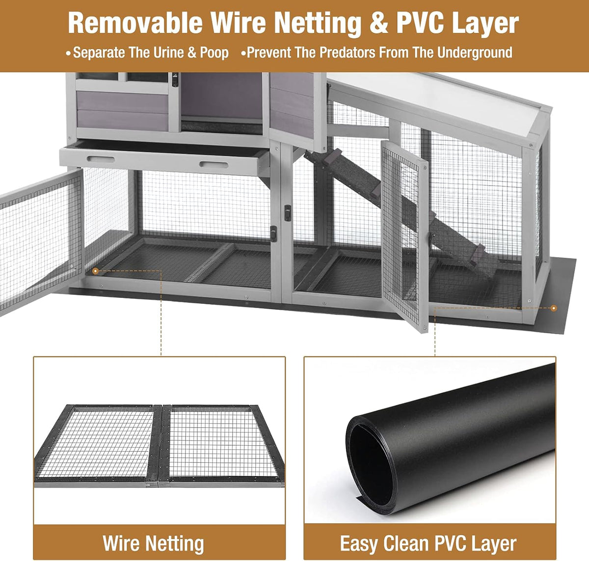 GUTINNEEN Rabbit Hutch for Outdoor Indoor Use, Bunny Cage with PVC Layer and Bottom Wire Netting