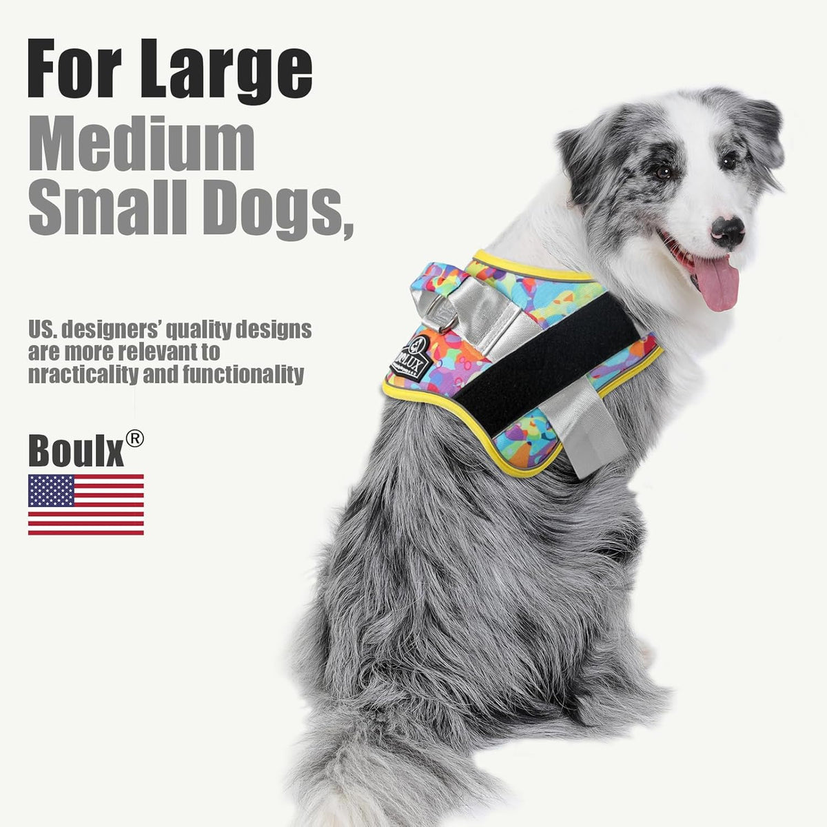 Bolux Dog Harness, No-Pull Reflective Dog Vest, Breathable Adjustable Pet Harness with Handle for