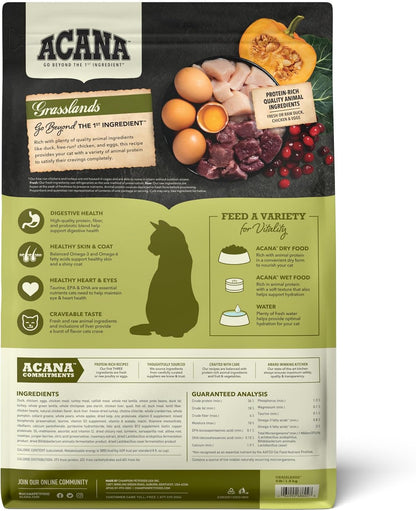 ACANA Highest Protein Grasslands Grain-Free Dry Cat Food, Duck, Free-Run Chicken and Eggs Cat Food