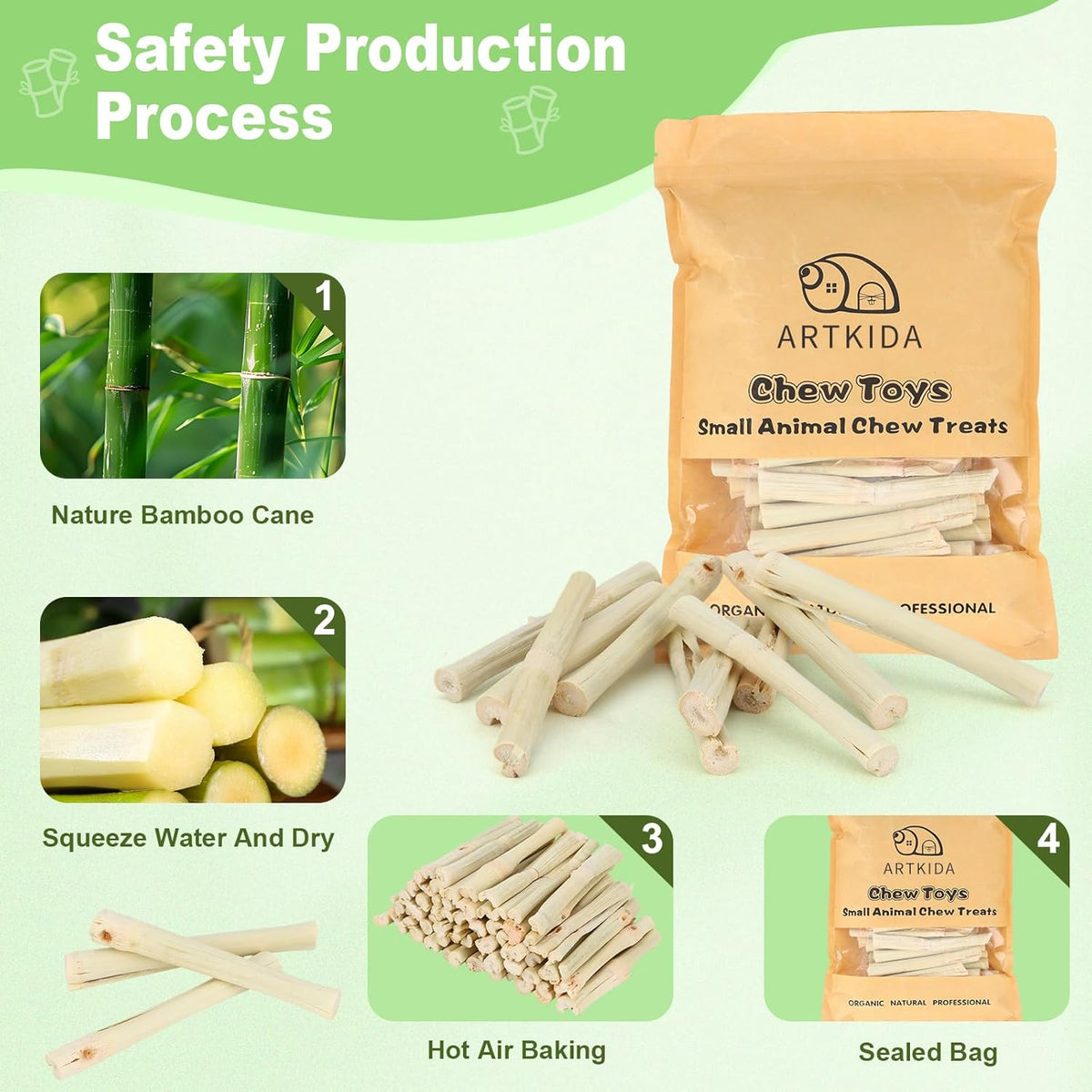 2.7lb Sweet Bamboo Sticks for Rabbits Chew Sticks Toys Guinea Pig Hamster Chinchilla Molar Treats