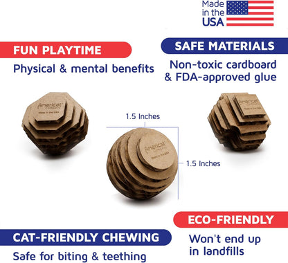 Cat Ball Toys by Americat – Made in USA – Safe Cardboard Cat Toys – for Interactive and Independent