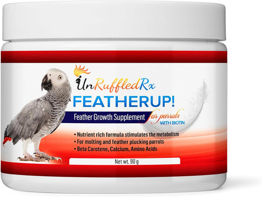 FeatherUp! Bird Vitamins with Biotin for Beautiful Plumage - Feather Growth Supplements for Parrots