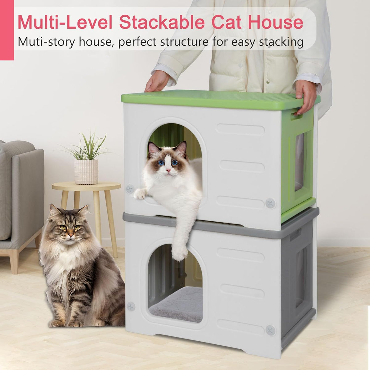 Rockever Plastic Cat House Outdoor with Escape Door, Waterproof Feral Cat House Outdoor Indoor