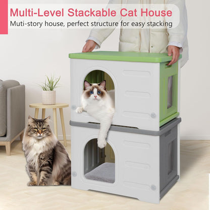 Rockever Plastic Cat House Outdoor with Escape Door, Waterproof Feral Cat House Outdoor Indoor