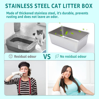 2 Pack Stainless Steel Litter Box-XXL Metal Litter Box for Big Cats 8IN Deep, Cat LitterBox-Pet