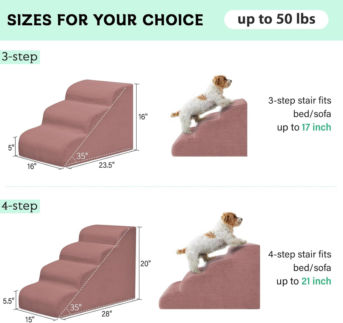 Dog Steps for Small Dogs, 4-Step Pet Ramp Stairs for High Beds and Sofa, Non-Slip Pet Stairs for