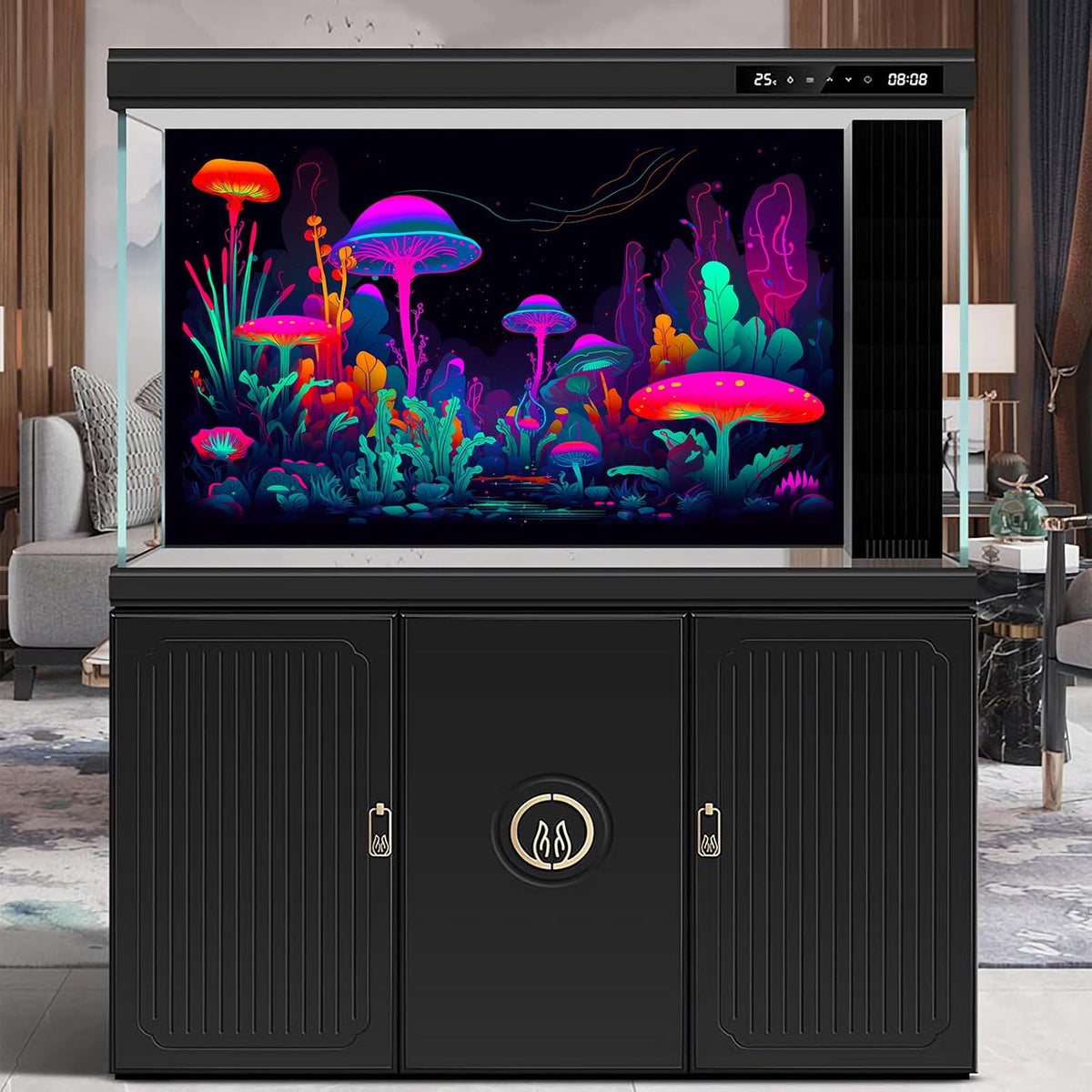 Mushrooms Aquarium Background Mushrooms in Dark Forest with Bright Colors Terrarium Background