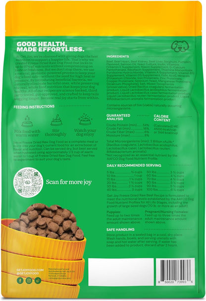 Get Joy Gut Health Fresh Freeze Dried Raw Meal, Beef Recipe, 32 Ounce Bag, Dog Food for Dogs of All