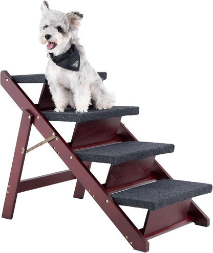 MEWANG Wooden Pet Stairs/Pet Steps - 3-in-1 Foldable Stairs & Ramp for Tall Beds and Cars
