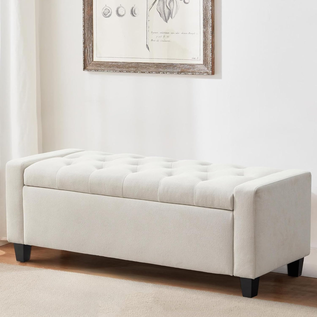 Ottoman with Storage, 48.8" Fabric Storage Ottoman Bench with Hinge, Bedroom Bench, Upholstered
