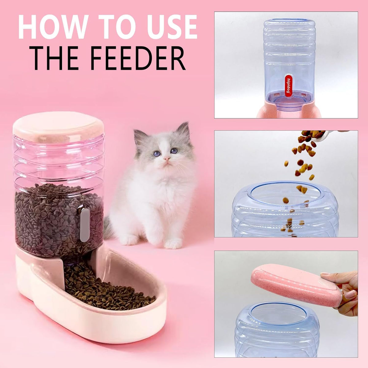 kathson Automatic Cat Feeder 1 Gallon Gravity Dog Food Dispenser Large Capacity Self Feeding Pet