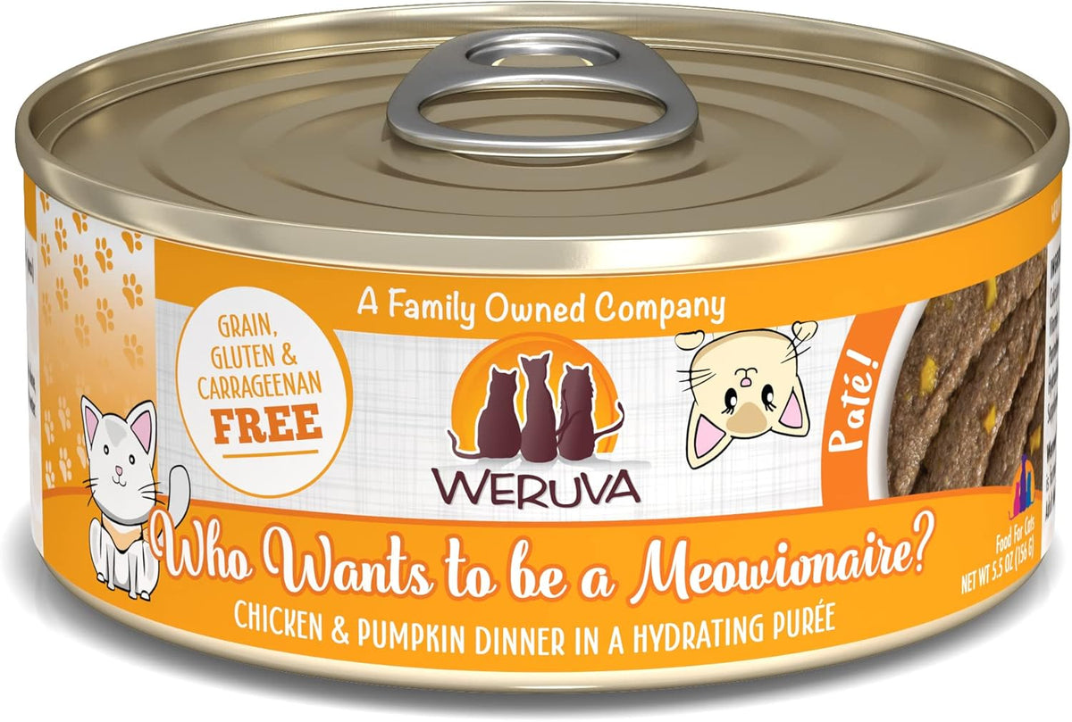 Weruva Classic Cat Paté, Who Wants to be a Meowionaire? with Chicken & Pumpkin, 5.5oz Can (Pack of