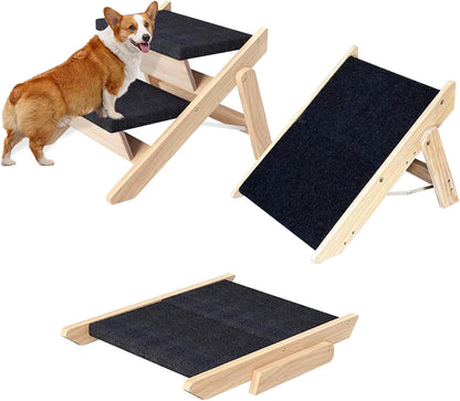 Dog Stairs/Ramp for Bed, Wooden Convertible Pet Steps, Portable Dog Ladder Up to 180 Pound for