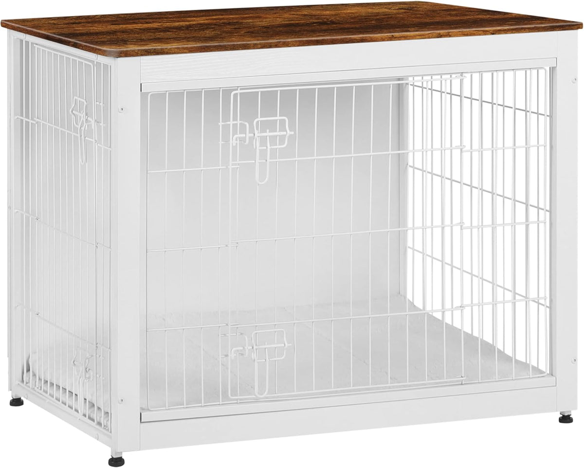 DWANTON Dog Crate Furniture with Cushion, Wooden Kennel Table with Double Doors, Indoor Dog House