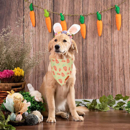PTDECOR Easter Dog Bandana, Green and Yellow Rabbit Carrot Reversible Holiday Dog Scarf, Multi