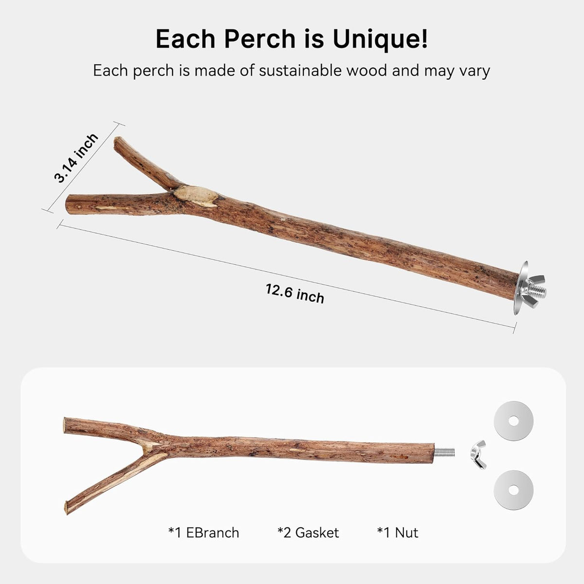 Niteangel Natural Wooden Perches for Bird Cages - Ideal for Cockatiels, Parakeets, Finches & Other