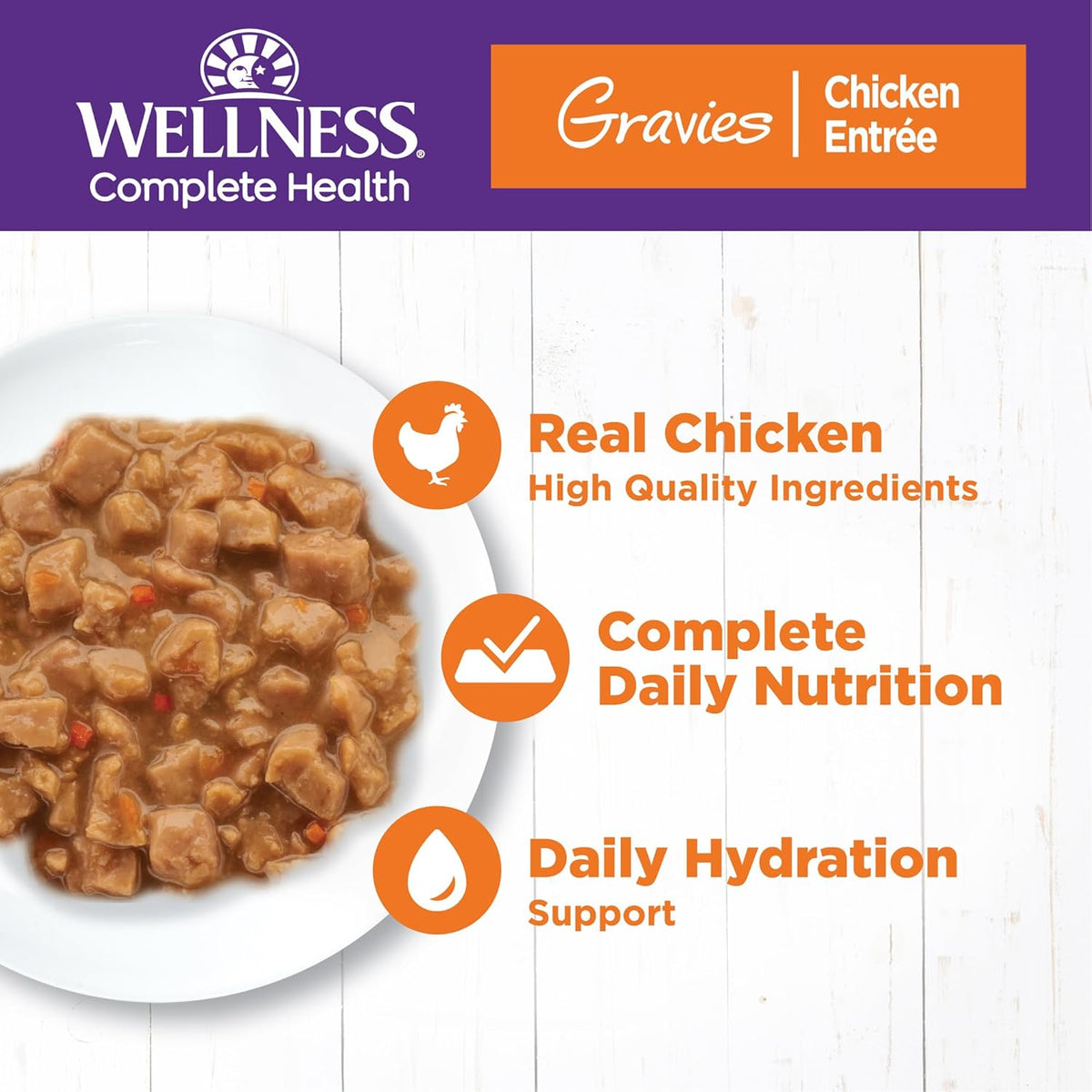 Wellness Complete Health Gravy Adult Wet Cat Food, Natural, Protein-Rich, Grain Free, 3 Ounce, 12