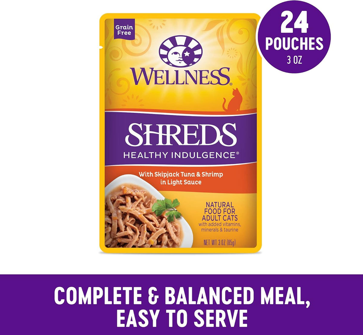 Wellness Healthly Indulgence Shreds Adult Wet Cat Food, Natural, Protein-Rich, Grain Free, 3 Ounce