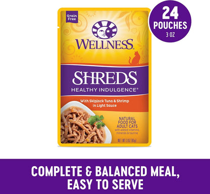 Wellness Healthly Indulgence Shreds Adult Wet Cat Food, Natural, Protein-Rich, Grain Free, 3 Ounce