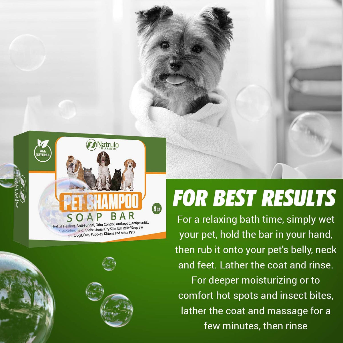 Natrulo All Natural Pet Shampoo Soap Bar for Dogs, Cats, Puppies – Herbal Healing Dry Skin Itch