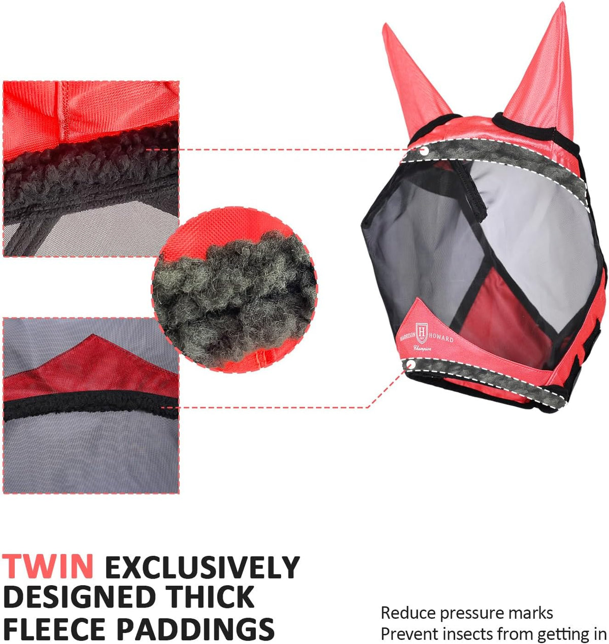 Harrison Howard Pro Luminous Horse Half Face Fly Mask Large Eye Space with Ears UV Protection for