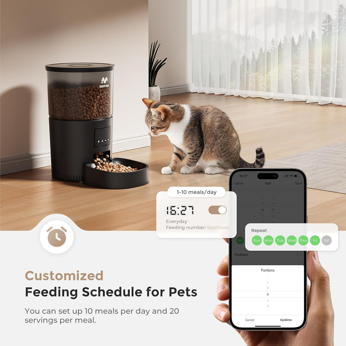 Automatic Cat Feeder, 5G WiFi Cat Food Dispenser with APP Remote Control, Pet Dry Food Smart