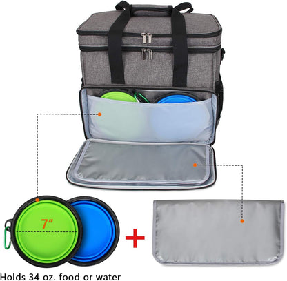 Teamoy Double Layer Dog Travel Bag, Dog Bag for Supplies with 2 Silicone Collapsible Bowls, 2 Food