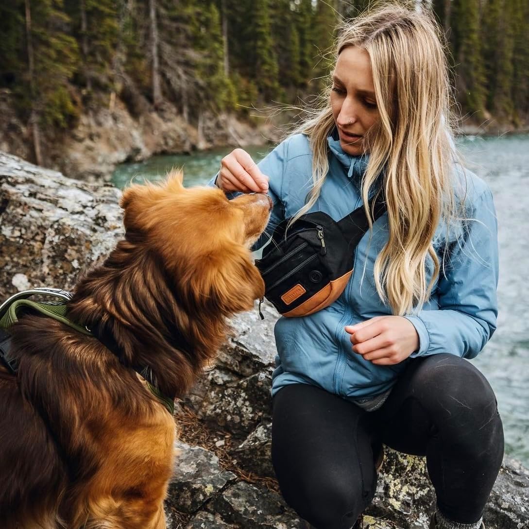 Wilderdog Utility Fanny Pack stores Treats, Balls, Keys in 3 Pockets with adjustable strap and Poop