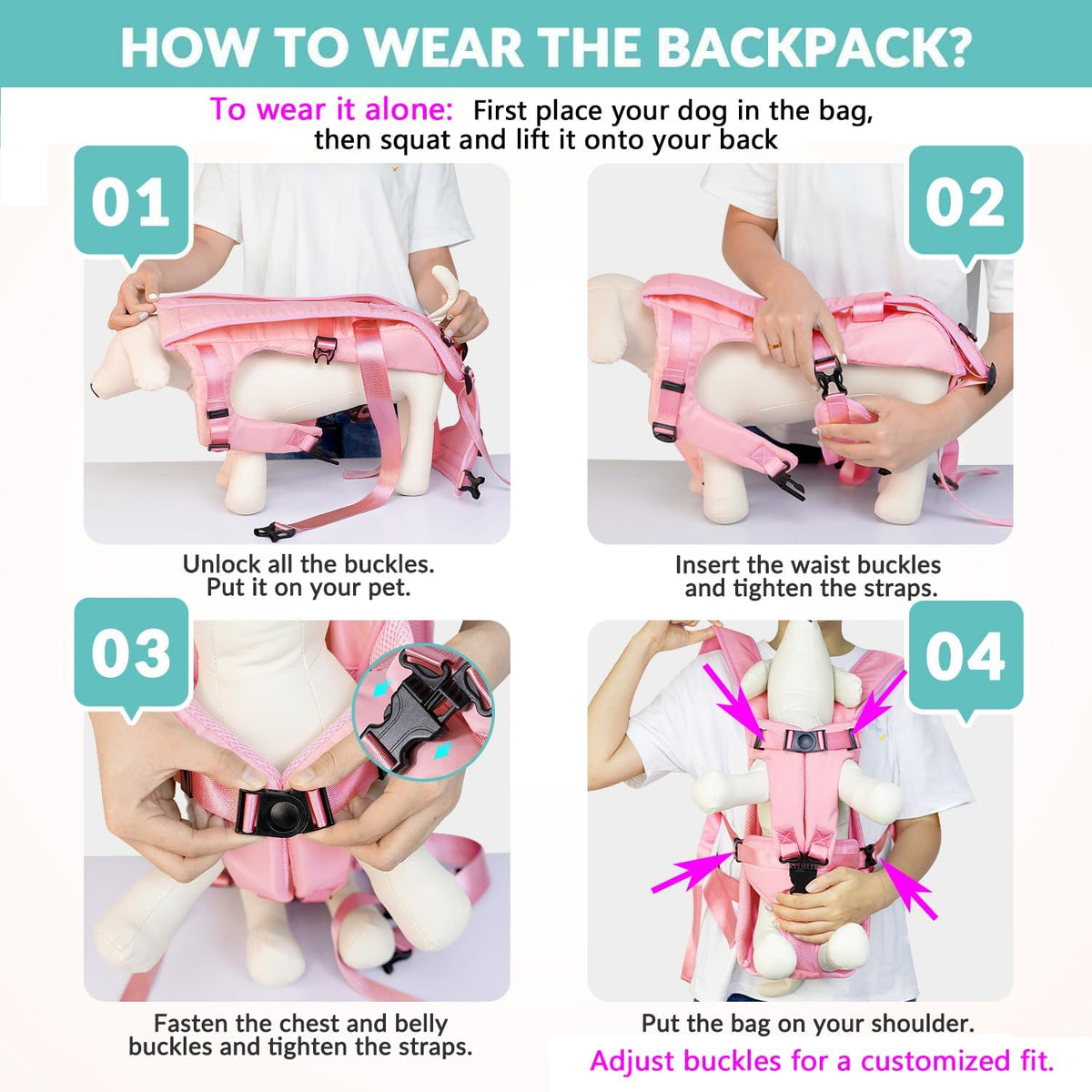 Lukovee Dog Backpack Carrier, Legs Out Easy-fit Dog Front Carrier for Small Medium Dogs, Adjustable