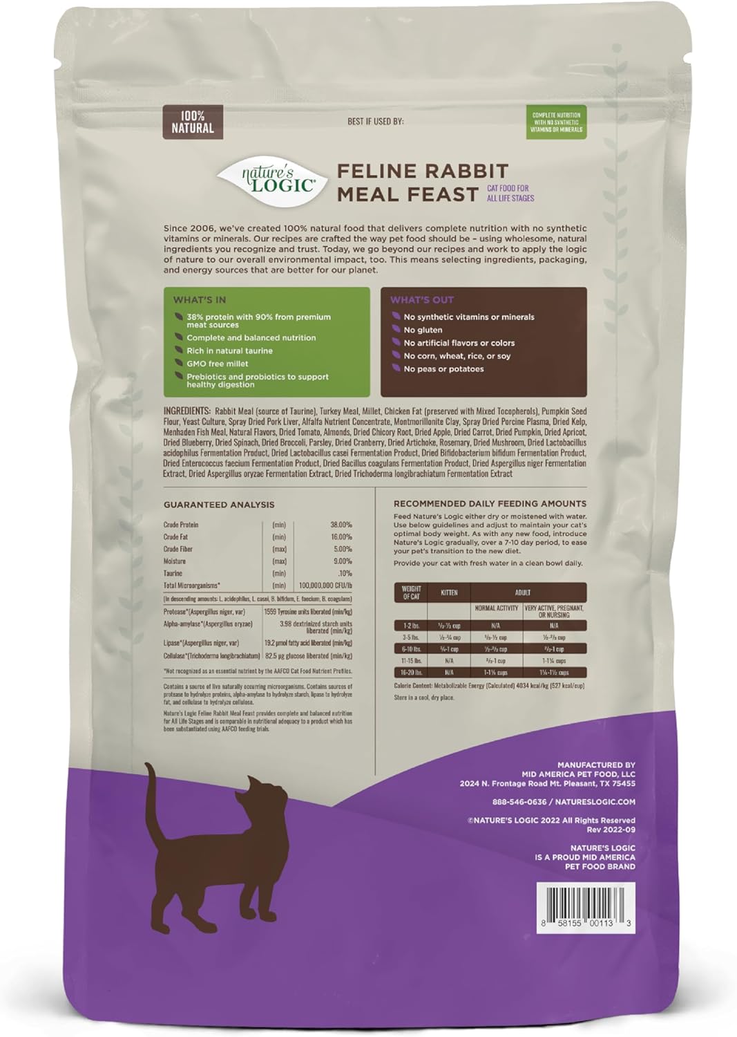 Nature's Logic Feline Chicken Meal Feast Cat Food - High-Protein Dry Food for Cats, 100% Natural