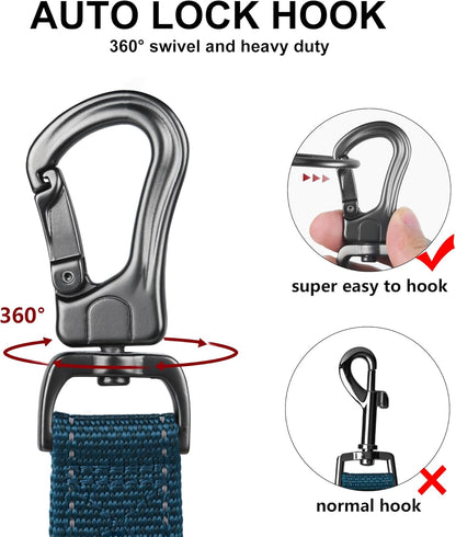 TwoEar 5FT 1IN Strong Blue Dog Leash with 2 Padded Handles, Traffic Handle Extra Control