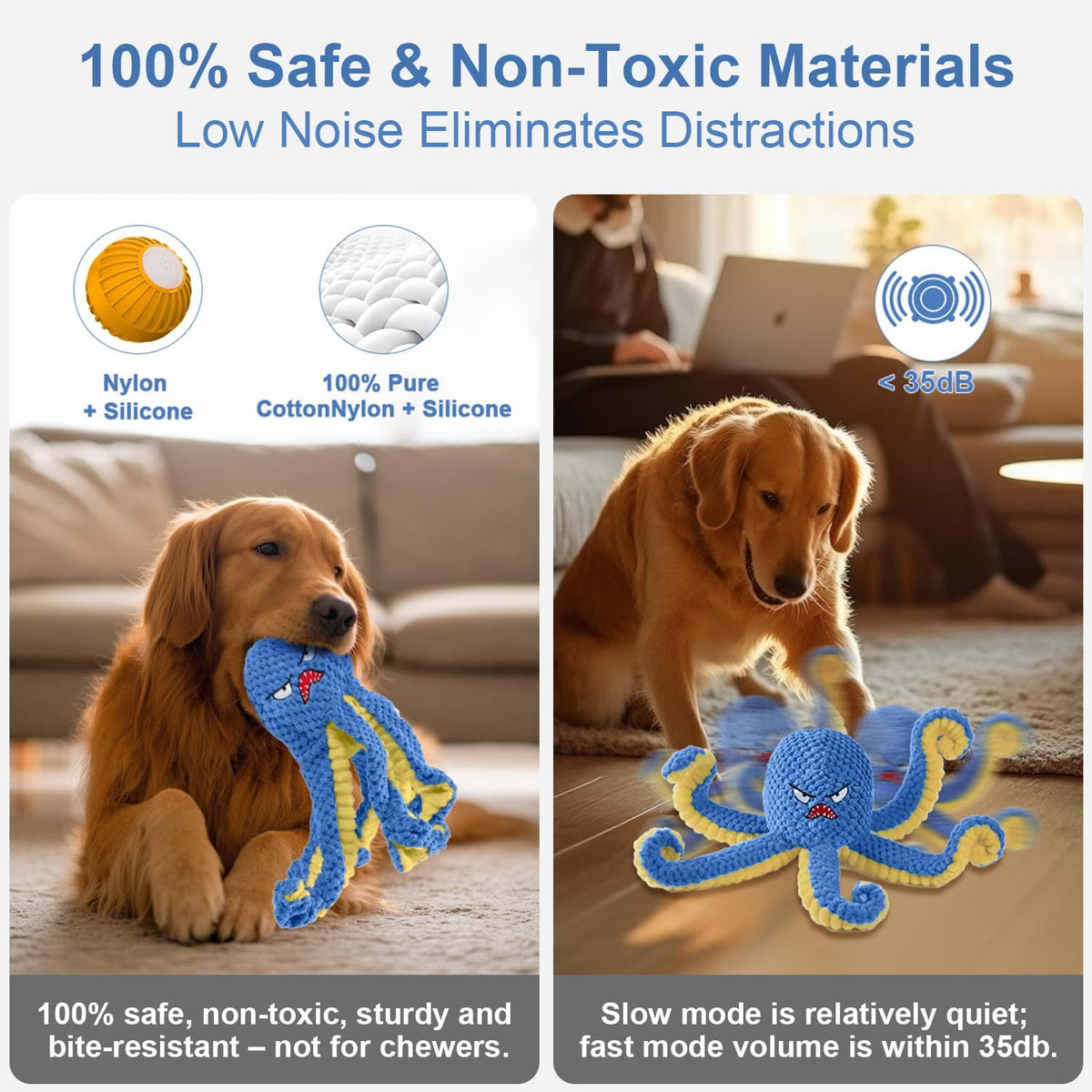 Interactive Dog Toys Octopus,Durable Automatic Jumping Dog Toy to Keep Them Busy,Squeaky Moving Tug