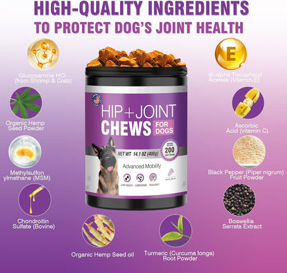 Glucosamine for Dogs 200pcs Joint Support Supplement Dog Hip and Joint Chondroitin Chews Treats