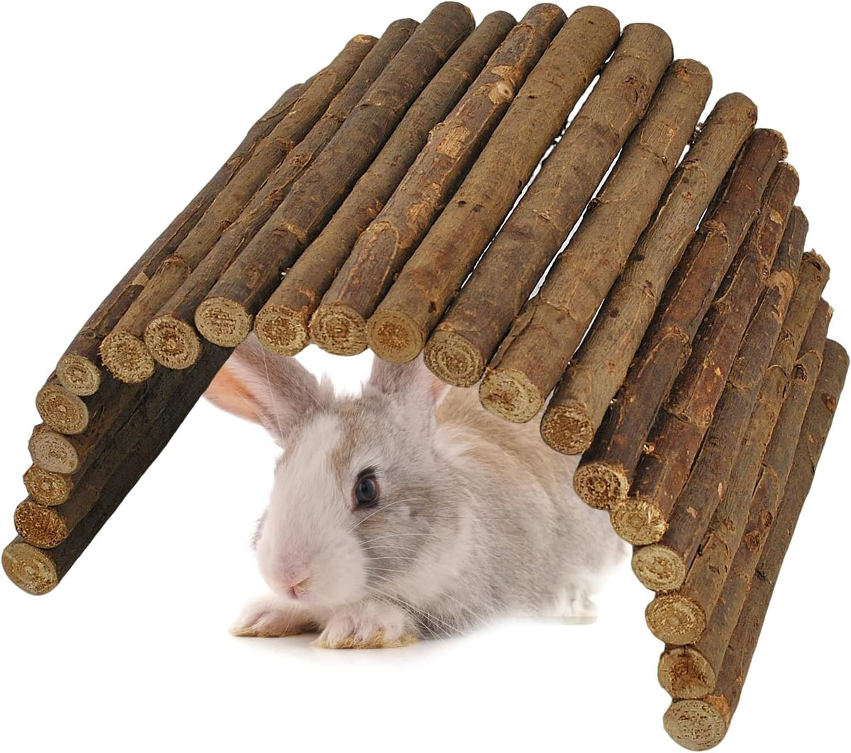 kathson Wooden Hamster Bridge,Guinea Pig Wood Ladder Bendable Tunnel Hideout Hut Small Animal