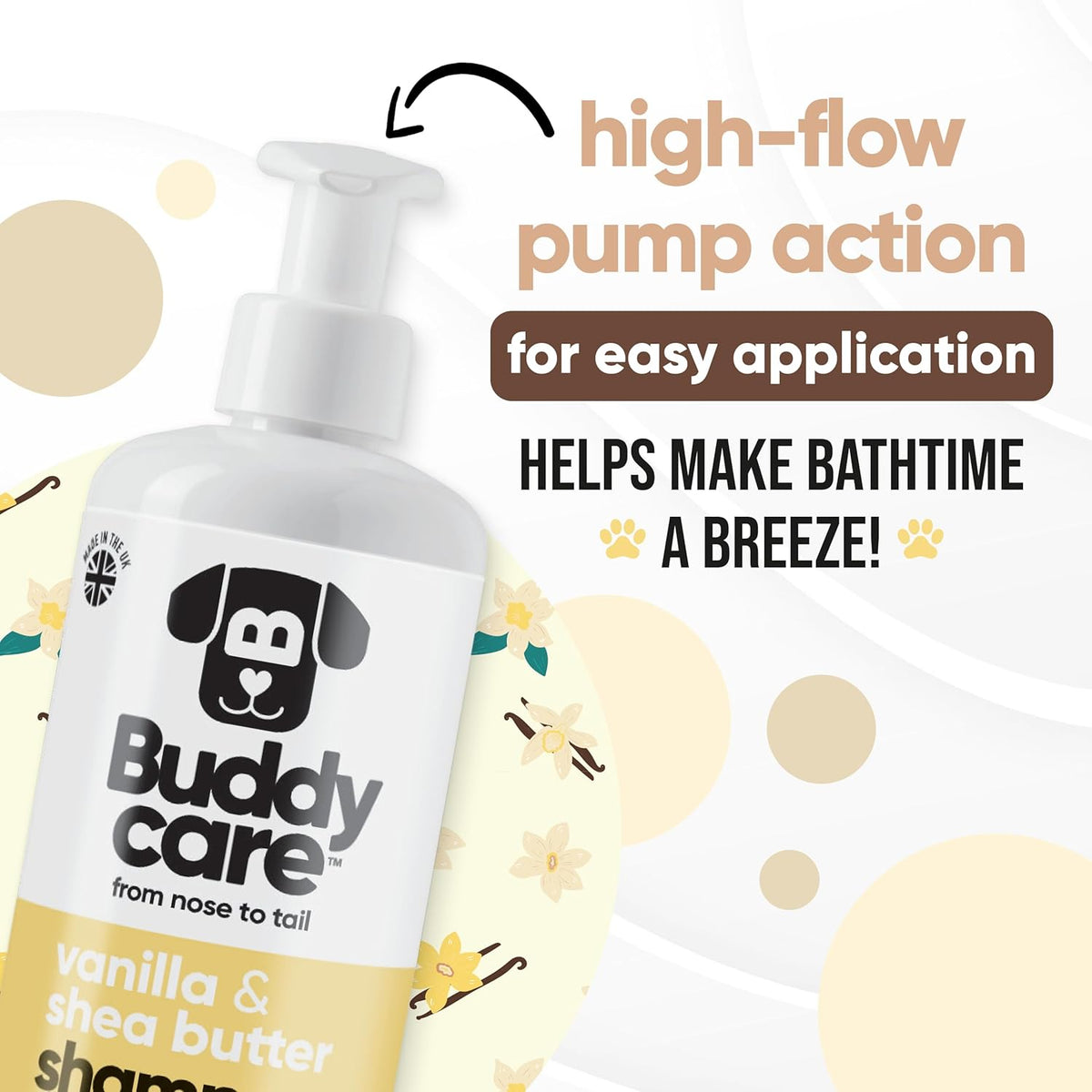 Vanilla & Shea Butter Dog Shampoo by Buddycare | Moisturising Shampoo for Dogs | Vanilla & Shea