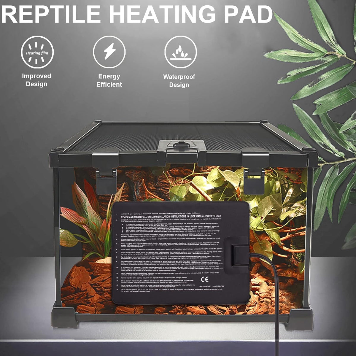 Aiicioo Reptile Heating Pad - Hermit Crab Heater Heat Mat for Reptiles Snake Lizard Terrarium 16
