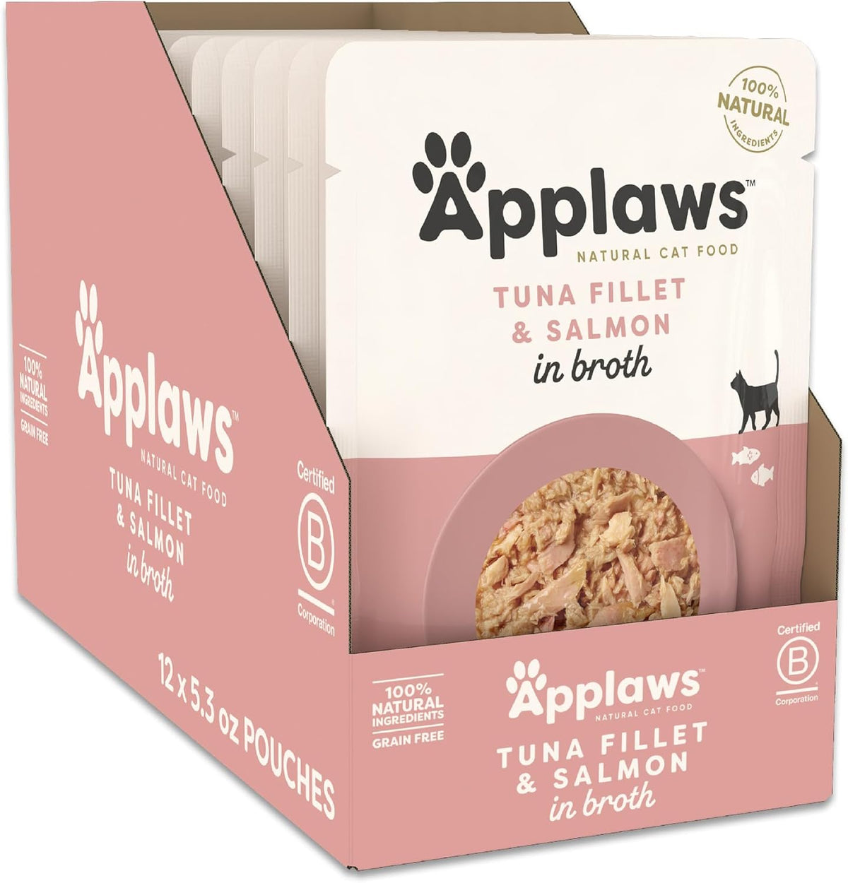 Applaws Natural Wet Cat Food in Broth, Limited Ingredient Wet Cat Food Pouches, No Additives, Made